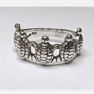 Silver Turtle RingWomen's Cute Sea Turtles Band Ring Sterling Silver Size 8